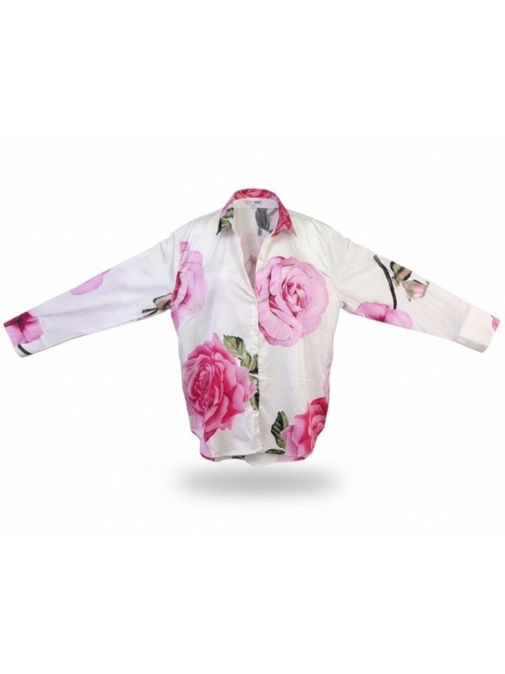 Fashion Nova Womens White Floral Roses Button-Up Shirt Size XL